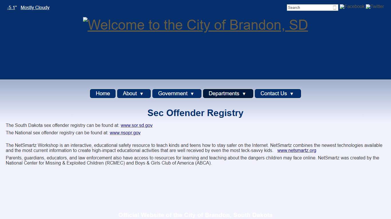 Sex Offender Registry - Welcome to the City of Brandon, SD