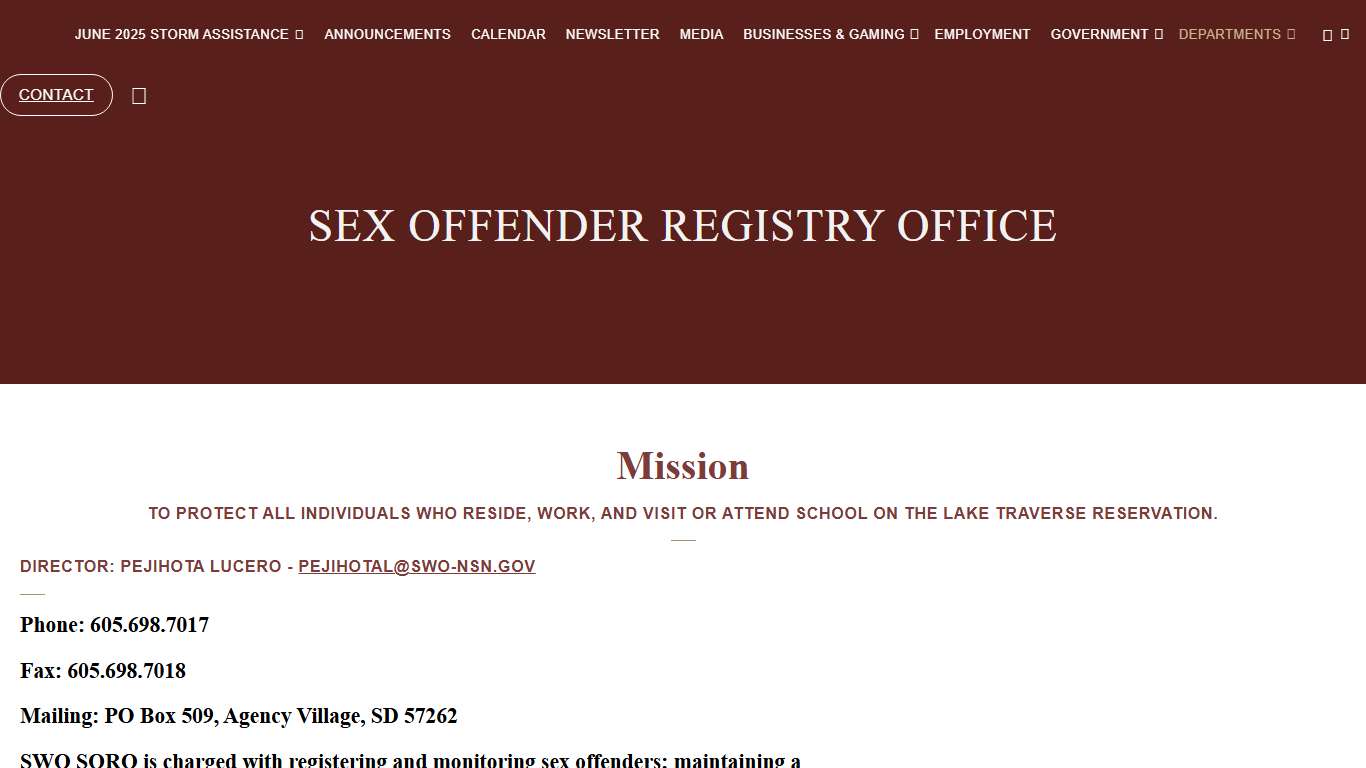 Sex Offender Registry Office SWO
